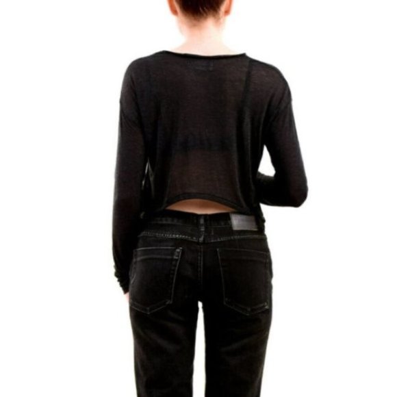 One Teaspoon Soho Wool Blend Cropped Top Long Sleeve Ochre Grey Size XXS - Picture 12 of 12